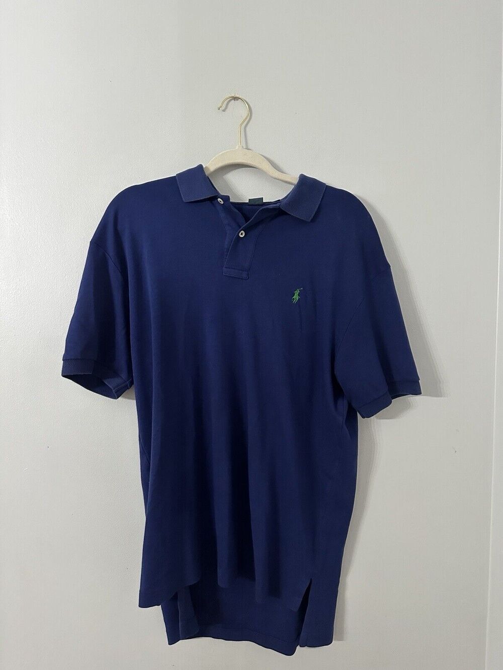 Polo Ralph Lauren Men's Blue Polo Shirt M Green Horse Short Sleeve 100% Cotton